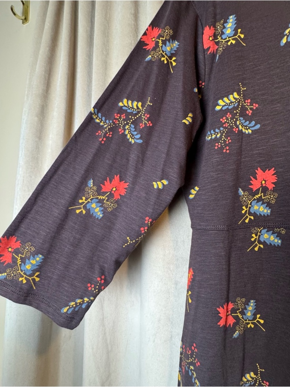 Toad&Co Brown Floral V-Neck Dress Feminine Fit and flare Organic Cotton Tencel L - Picture 7 of 8